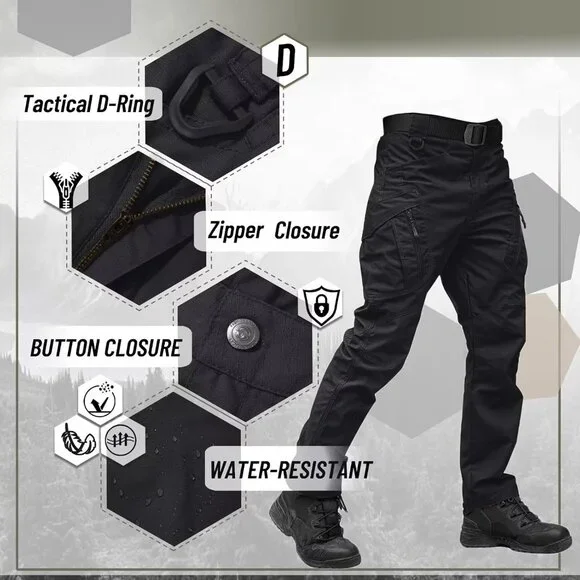 Men's 9-Pocket Tactical Cargo Pants - Durable Water-Resistant & Flexible Design